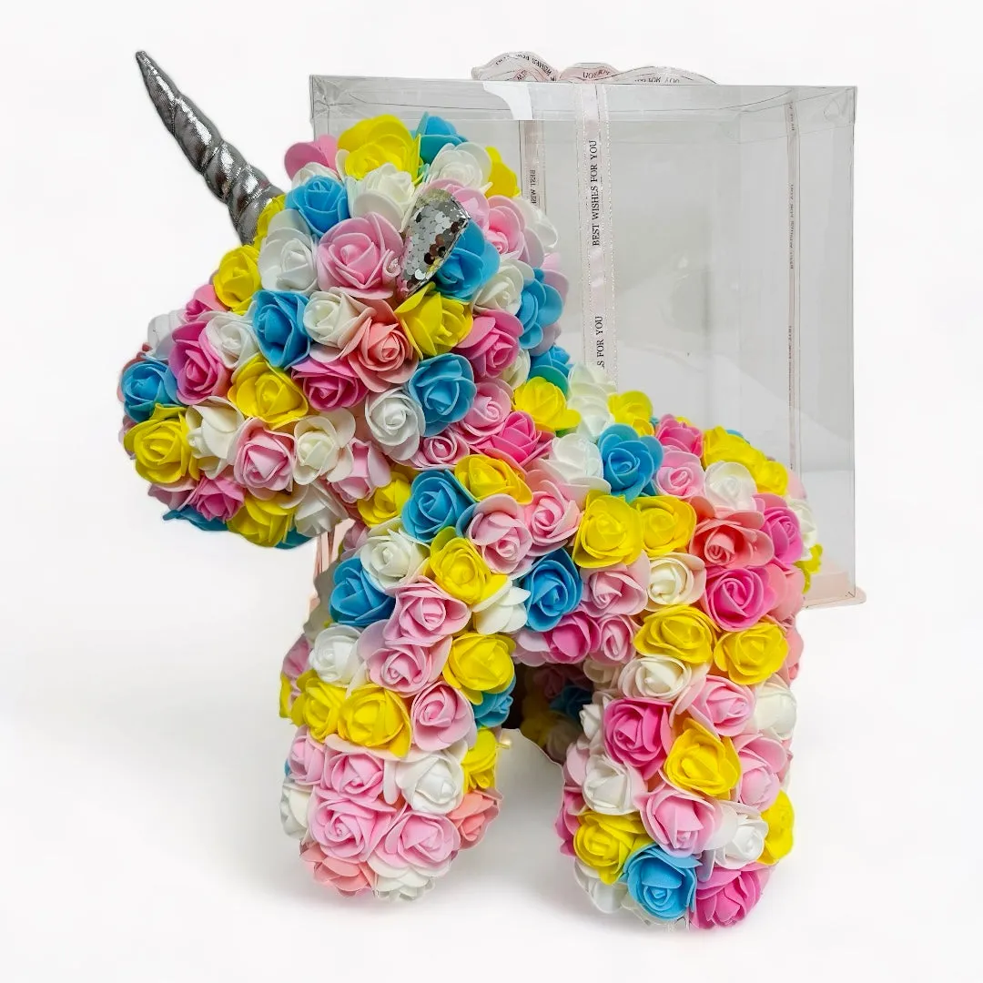 Gorgeous Rainbow Rose Unicorn with LED Light and Gift Box - 40cm