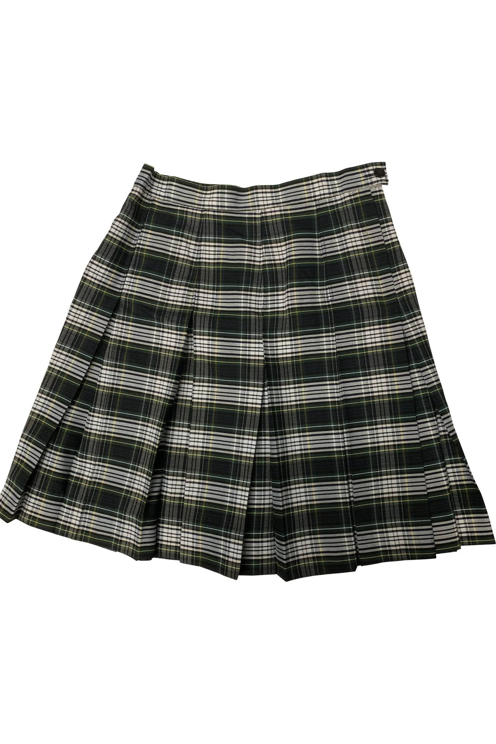 Green & White Plaid Pleated Skirt