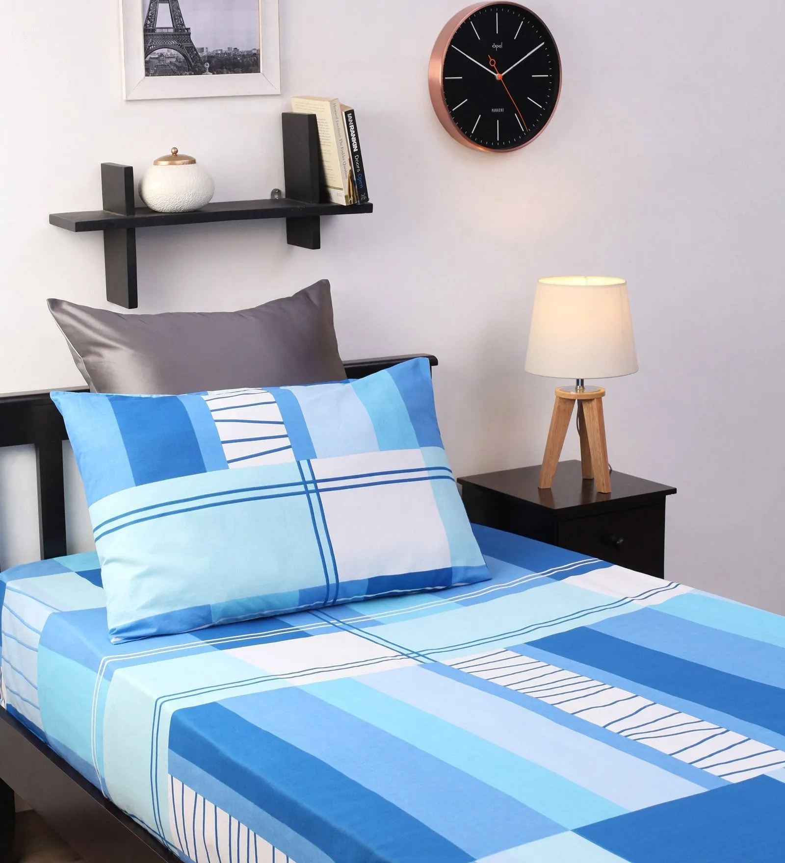 Home Ecstacy Dreamscape Cotton Printed 1 singal Bedsheet and 1 Pillow cover Set 7022 SGL (Blue, Single)