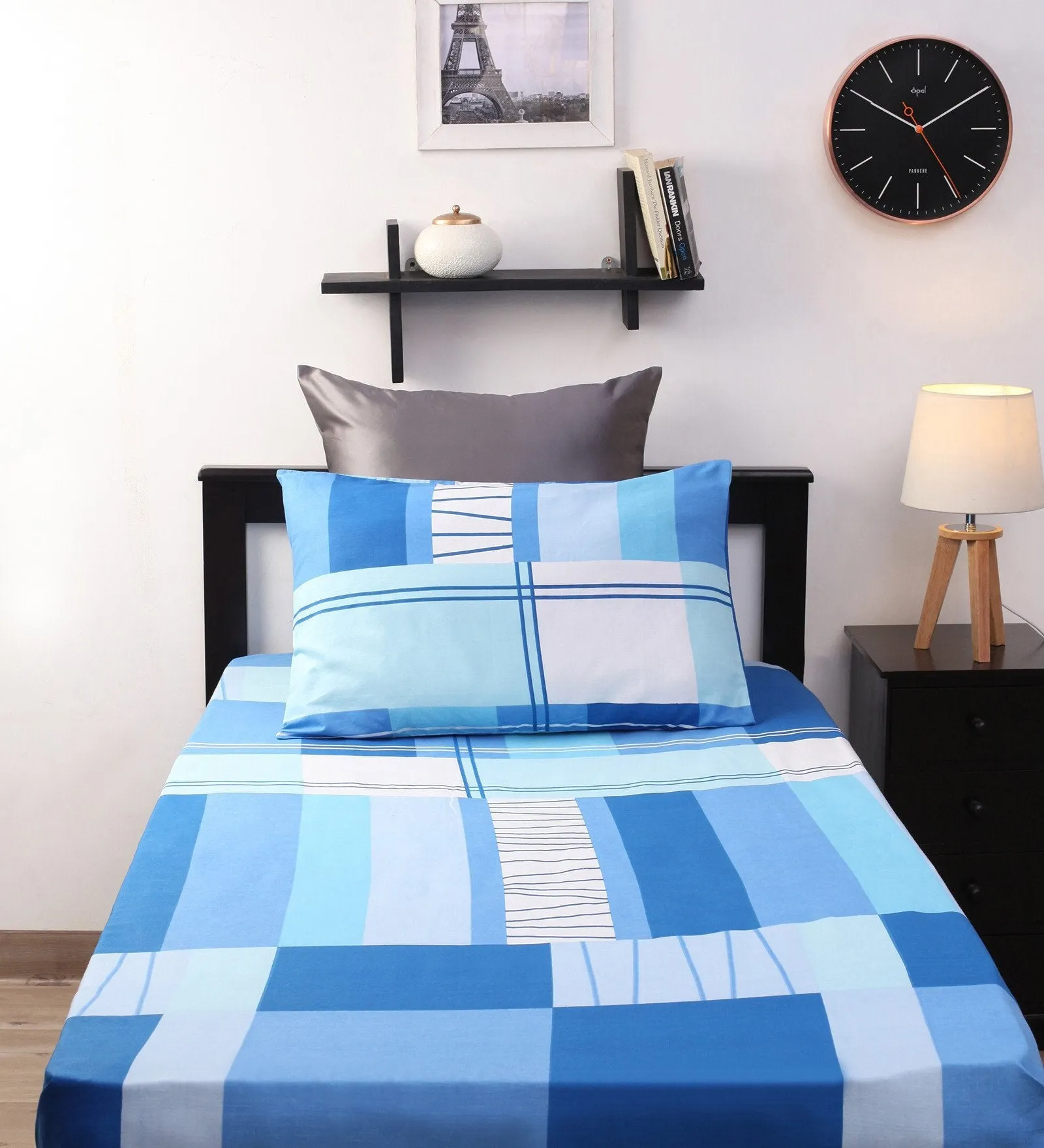 Home Ecstacy Dreamscape Cotton Printed 1 singal Bedsheet and 1 Pillow cover Set 7022 SGL (Blue, Single)