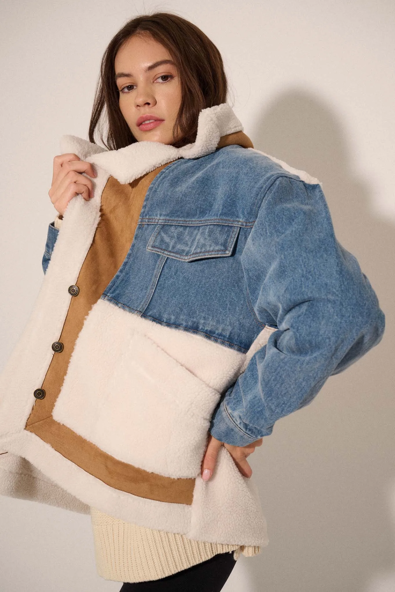 Honest Work Denim and Sherpa Fleece Jacket