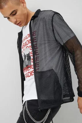 Iconic Mesh Fish Net Full Sleeve High Neck Jacket For Mens