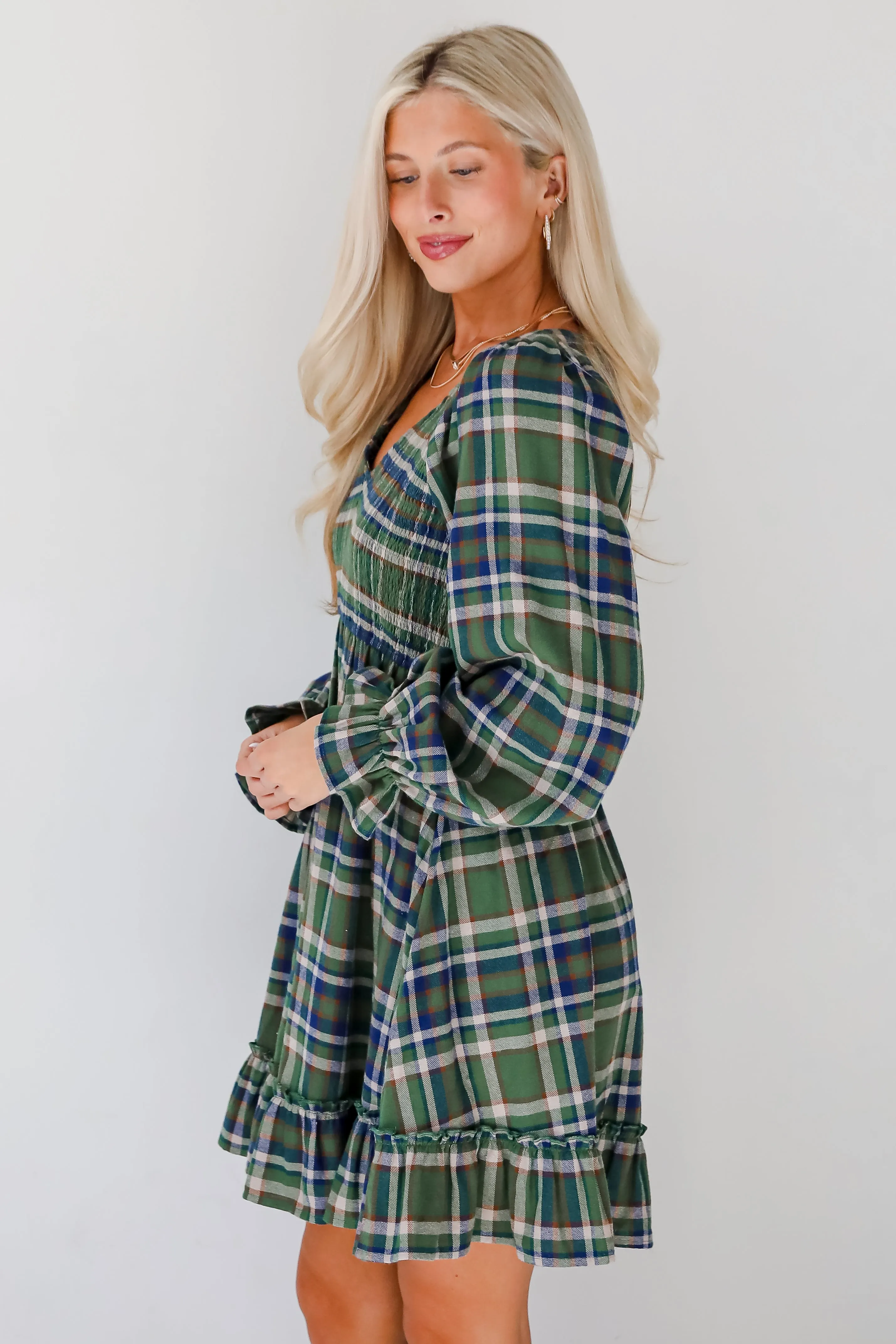 Ideal Attraction Green Plaid Mini Dress