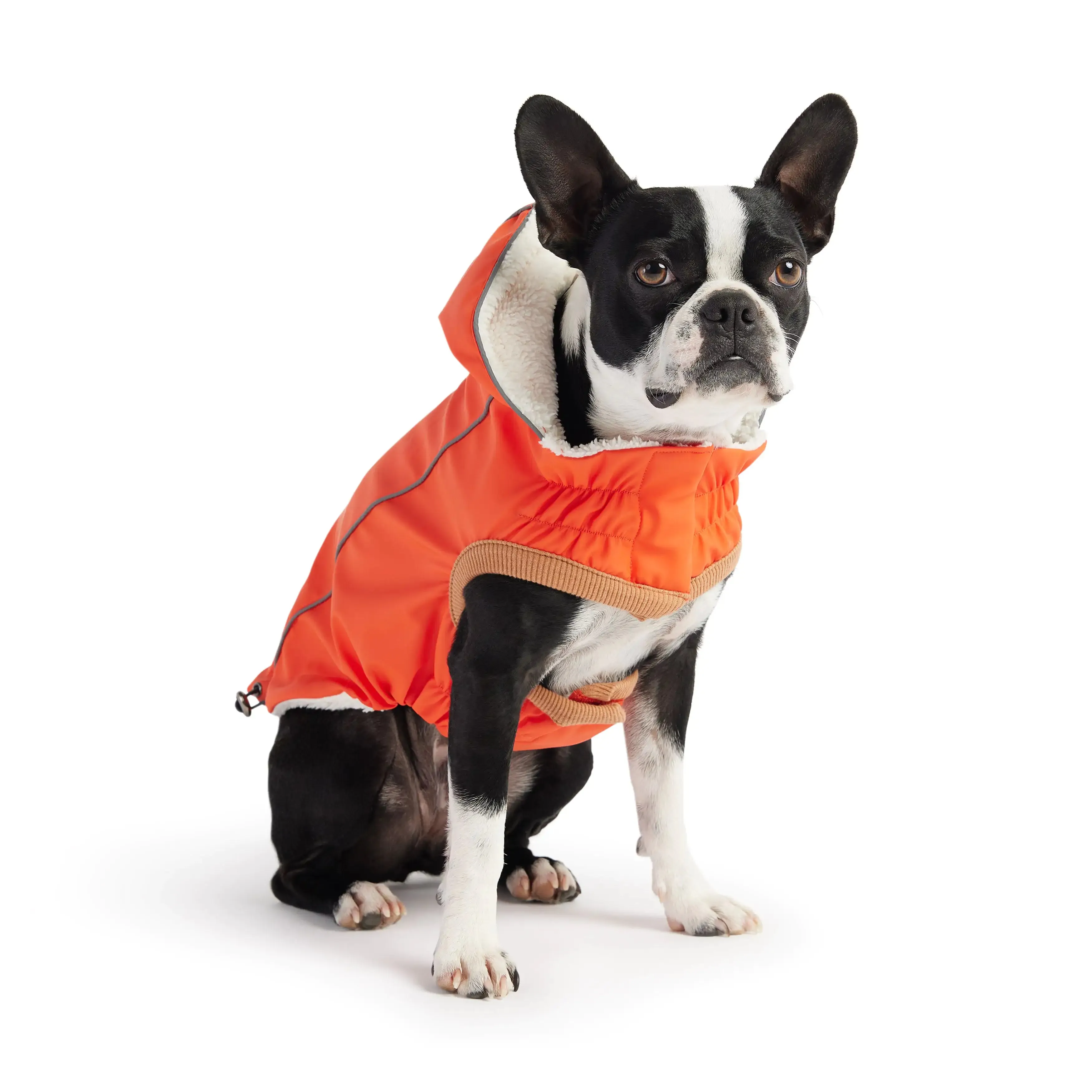 Insulated Dog Raincoat, Reflective Piping, Sherpa Lining - Orange