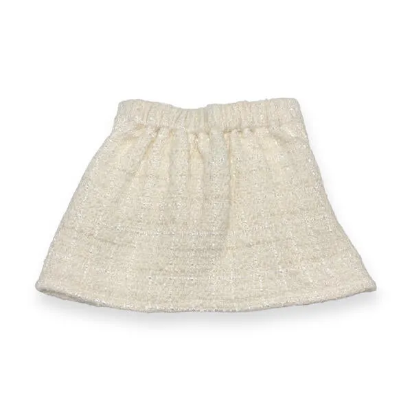 Ivory Fur Trim Pleat Tweed Skirt