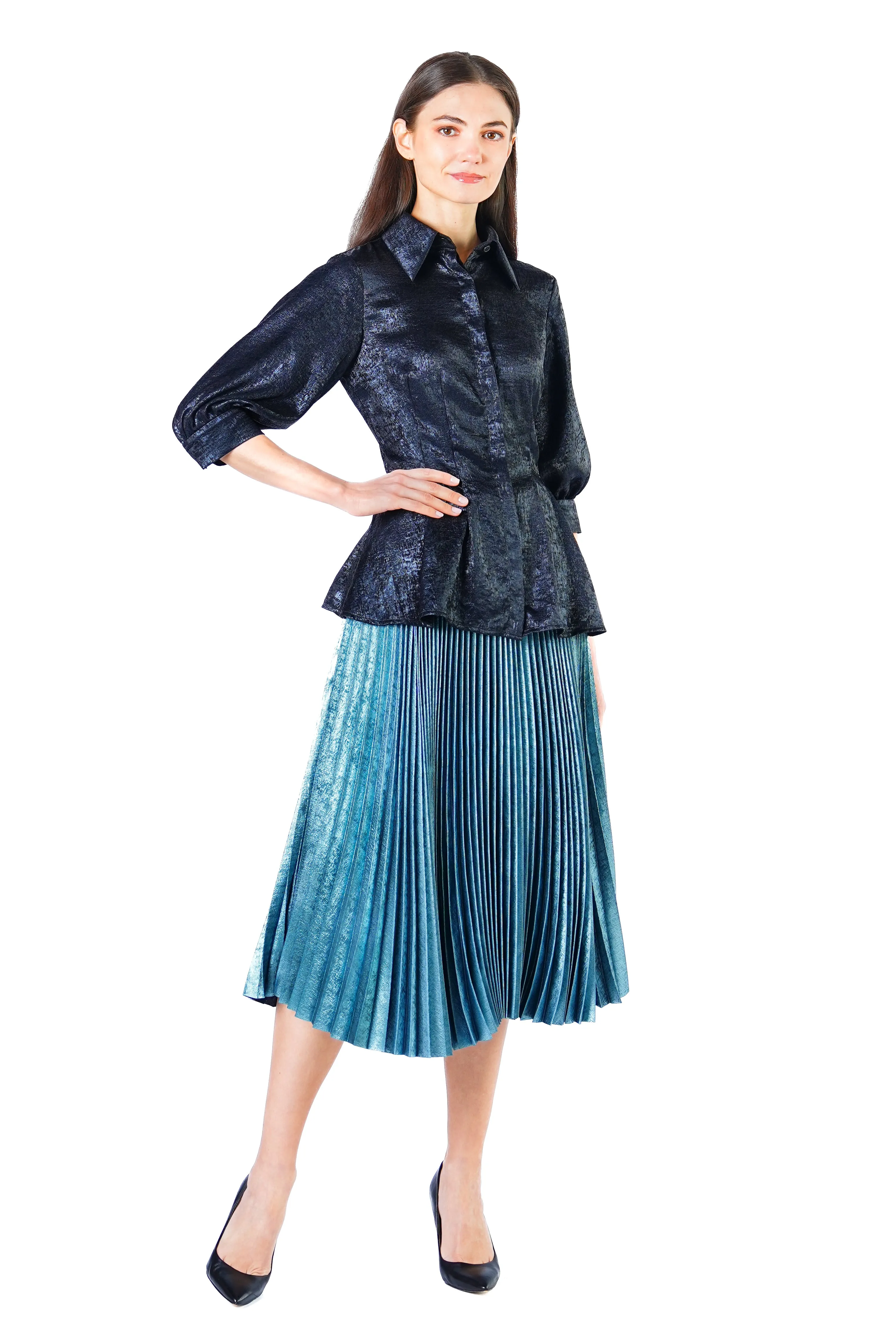 Jayden Metallic Pleated Maxi Skirt