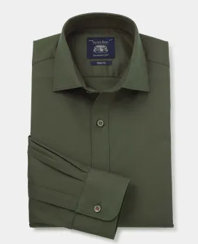 Khaki Stretch Cotton Slim Fit Formal Shirt - Single Cuff