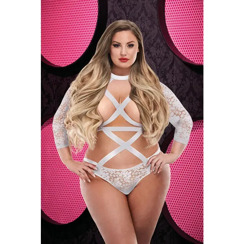 Lapdance Sexy Strappy Long Sleeve Bodysuit White Q/s