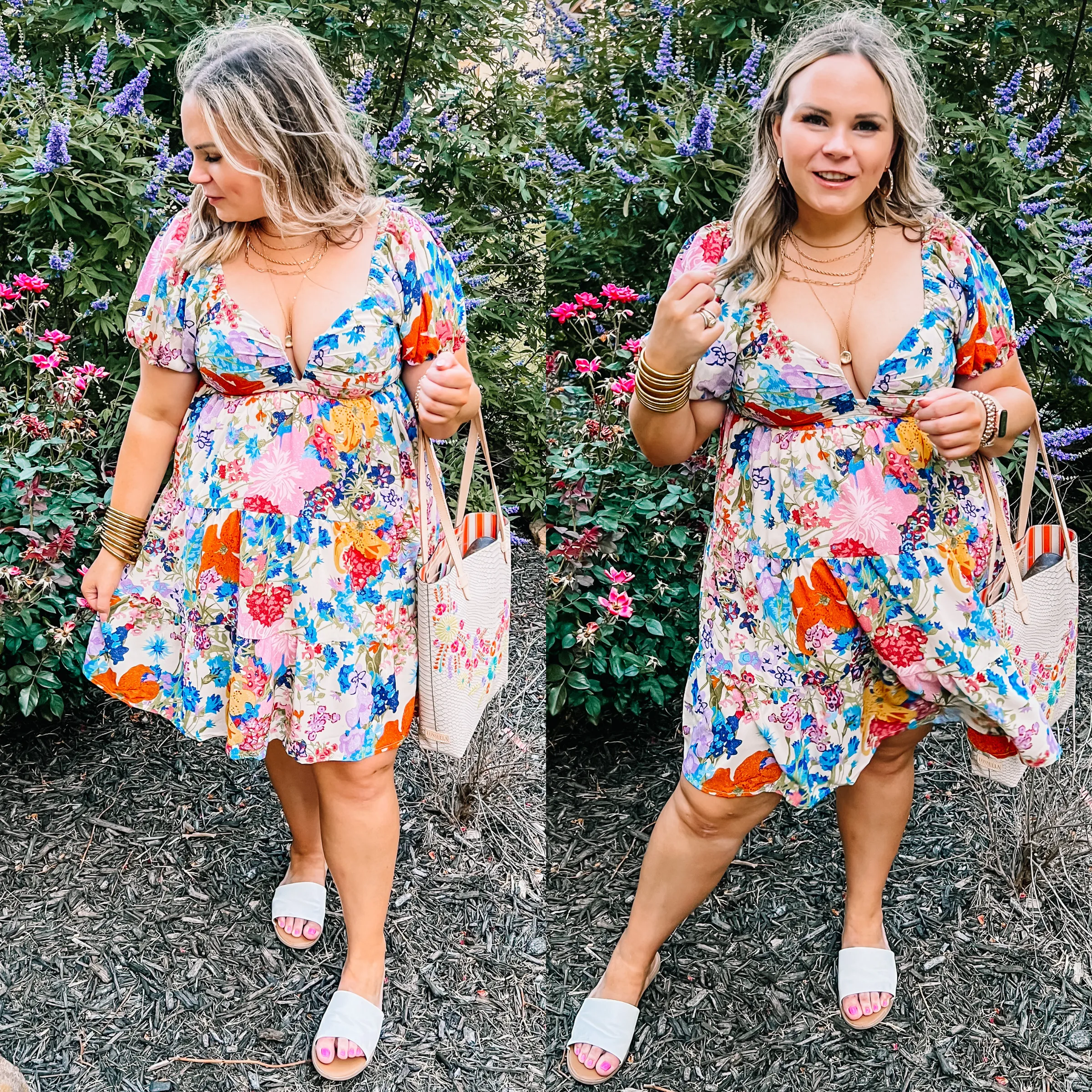 Last Chance Size Medium | Savor The Sunshine Floral Print Babydoll Dress in Ivory Mix