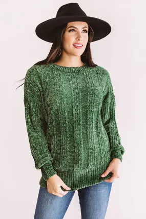 Lattes And Snuggles Cable Knit Chenille Sweater In Olive