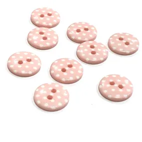 Light Pink with White Dots Round Plastic Button, 11/16". #833