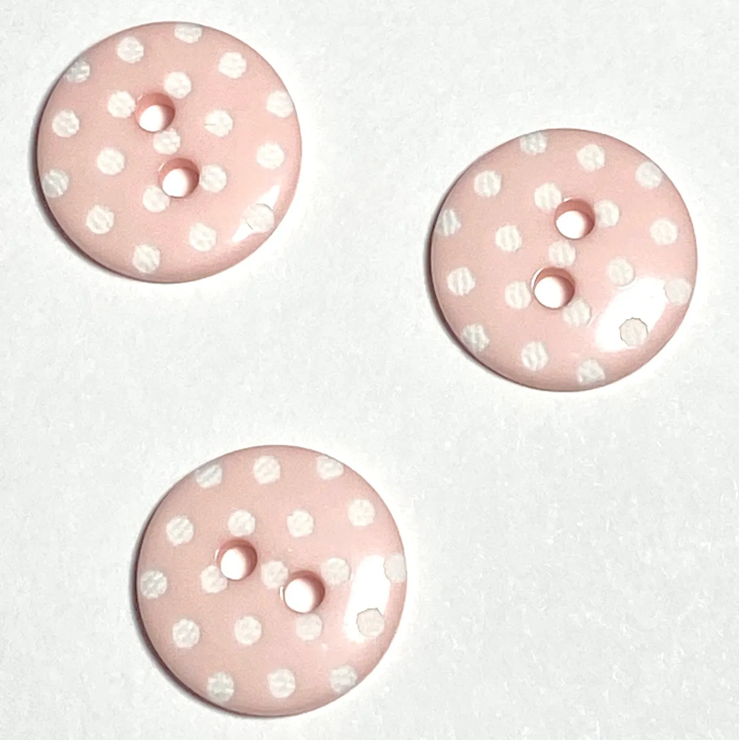 Light Pink with White Dots Round Plastic Button, 9/16"