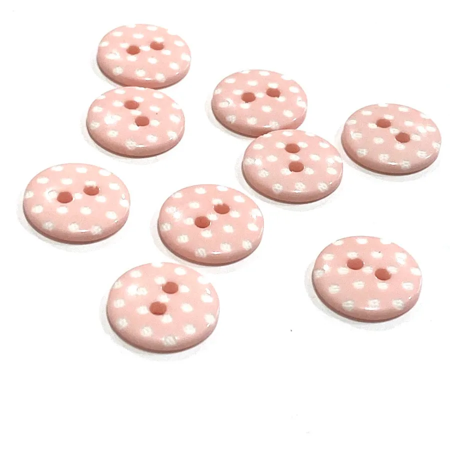 Light Pink with White Dots Round Plastic Button, 9/16"