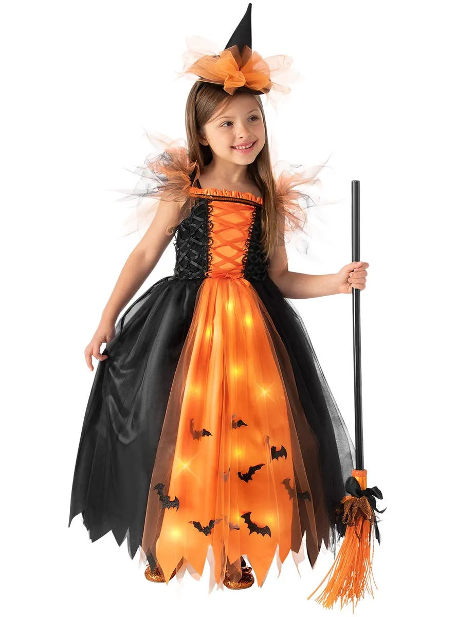 Light Up Girls Orange Witch Halloween Costume