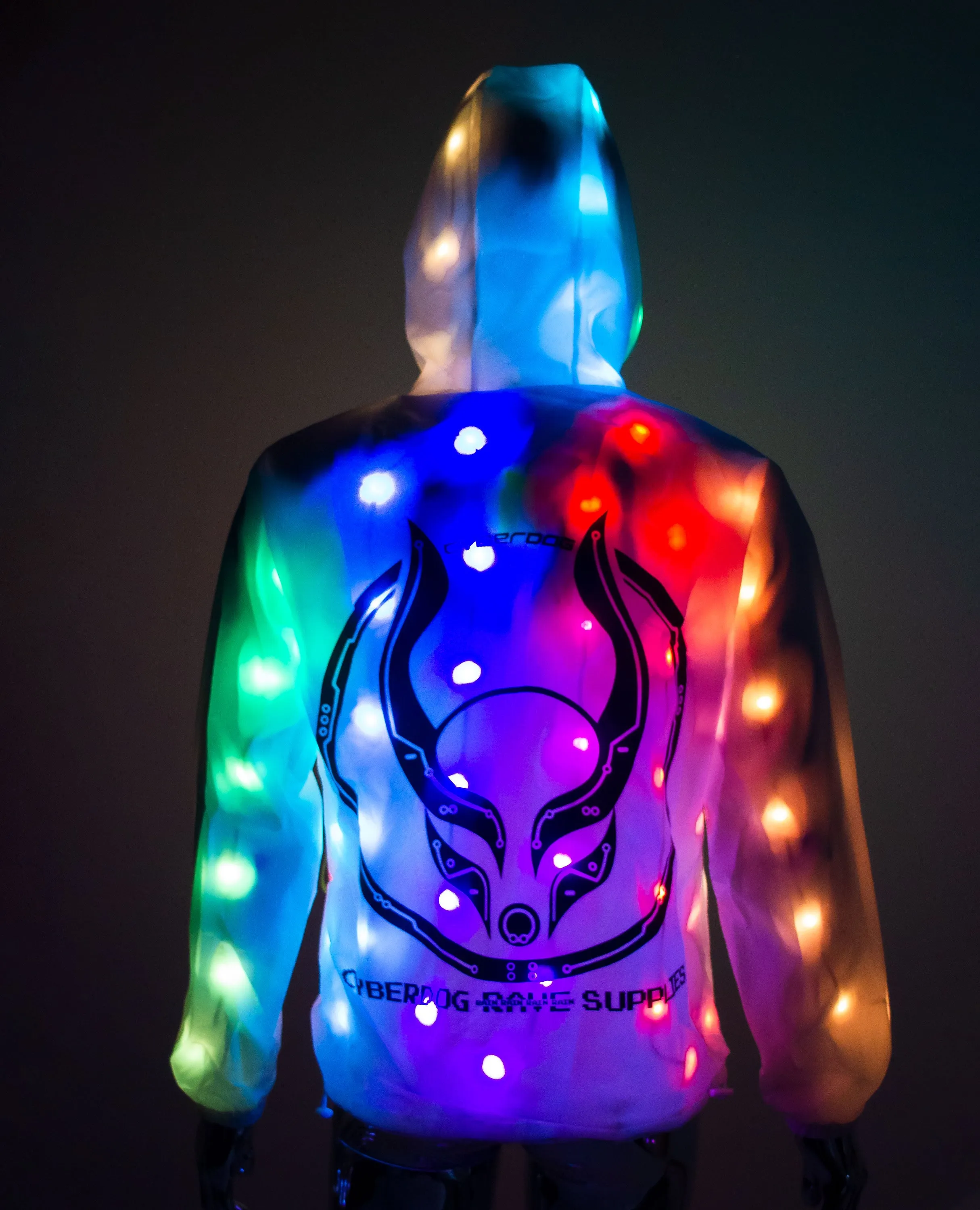 LIGHT UP RAINCOAT - UV REATIVE - MULTI COLOUR LIGHTS