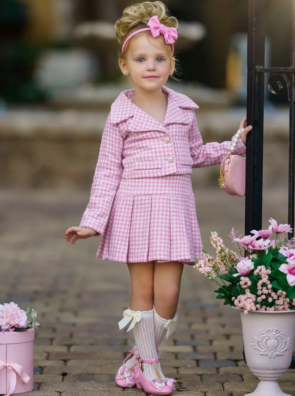 Little Treasure Tweed Matching Blazer and Pleated Skirt Set