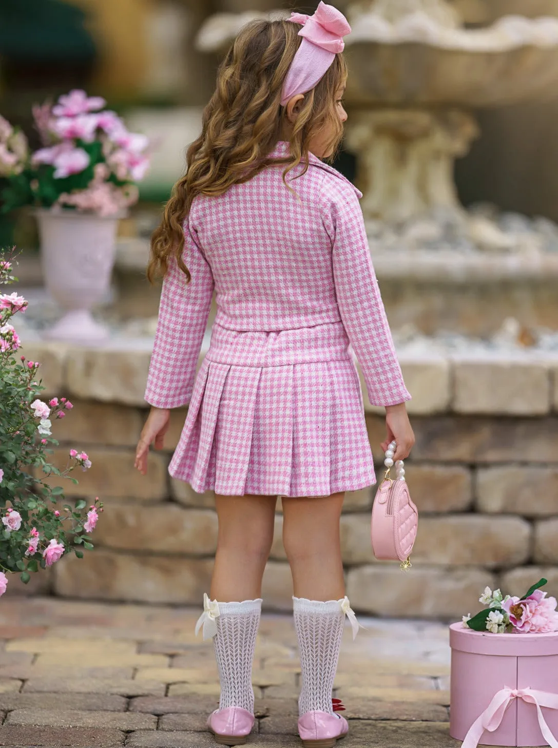 Little Treasure Tweed Matching Blazer and Pleated Skirt Set