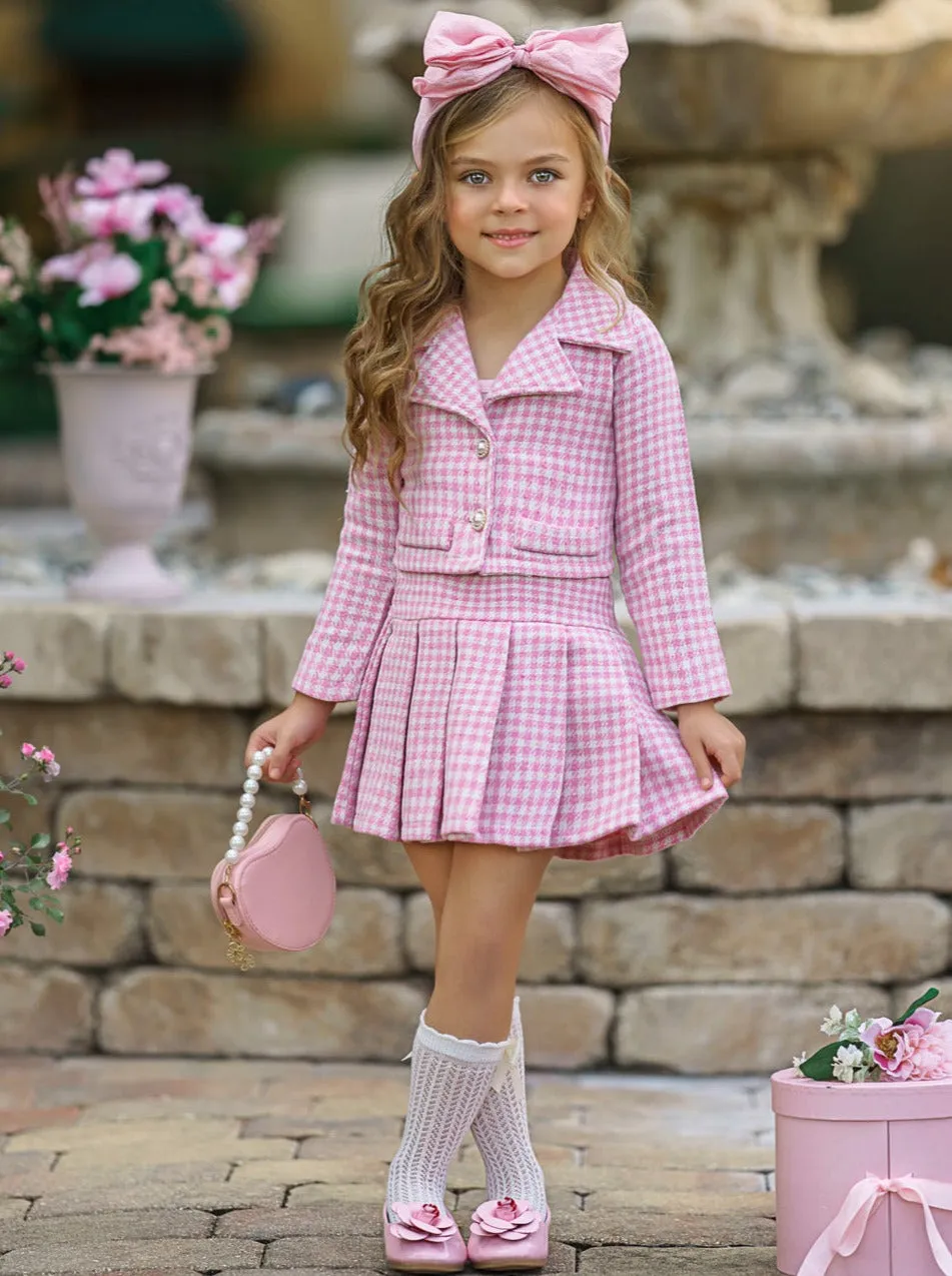 Little Treasure Tweed Matching Blazer and Pleated Skirt Set