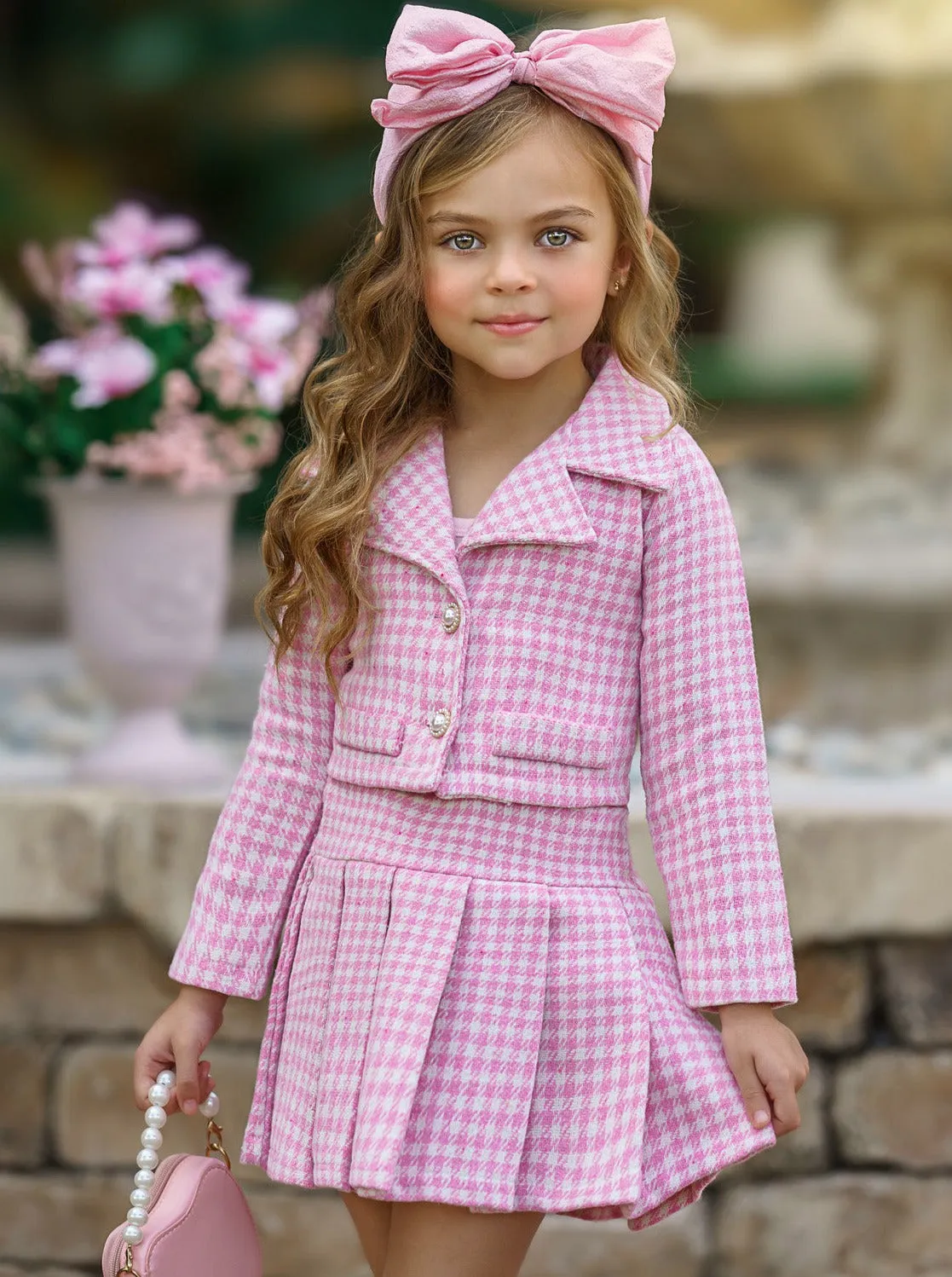 Little Treasure Tweed Matching Blazer and Pleated Skirt Set