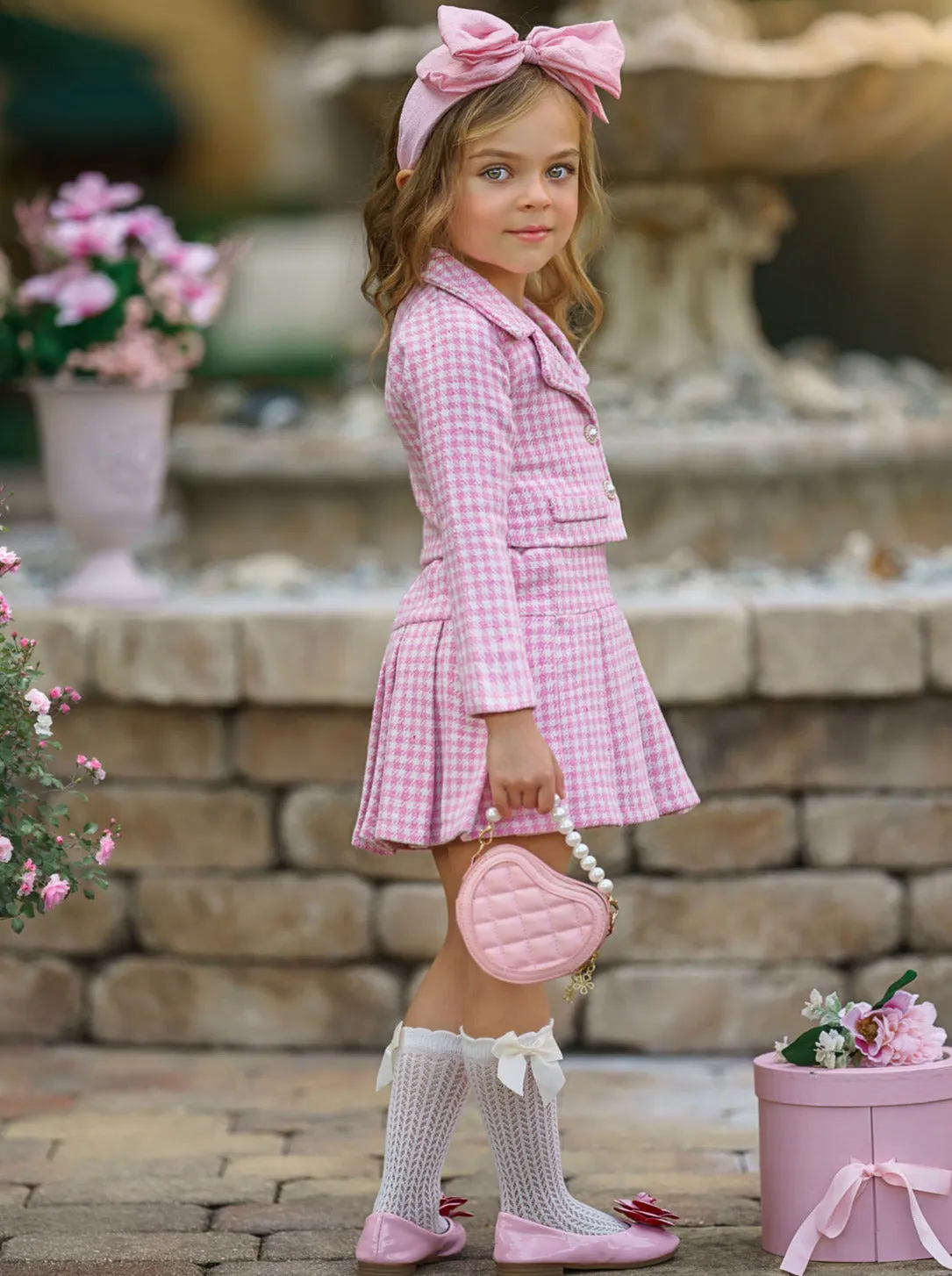 Little Treasure Tweed Matching Blazer and Pleated Skirt Set