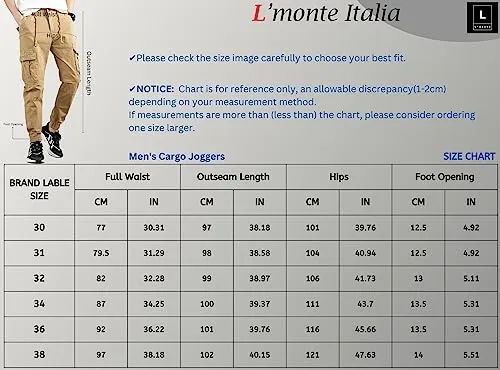 L'MONTE Imported Expandable Elastic Waist Slim Fit Casual Outwear Joggers Track Pant for Men Cotton Cargo (36, Khaki)