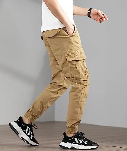 L'MONTE Imported Expandable Elastic Waist Slim Fit Casual Outwear Joggers Track Pant for Men Cotton Cargo (36, Khaki)