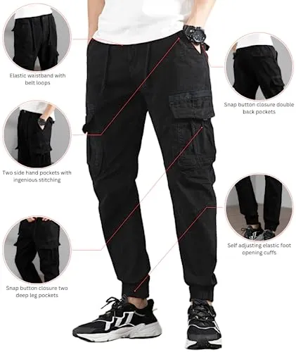 L'MONTE Imported Expandable Elastic Waist Slim Fit Casual Outwear Joggers Track Pant for Men Cotton Cargo (36, Khaki)