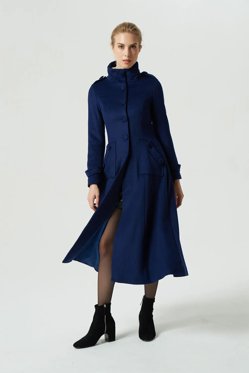 long military blue wool coat with pockets 1960#