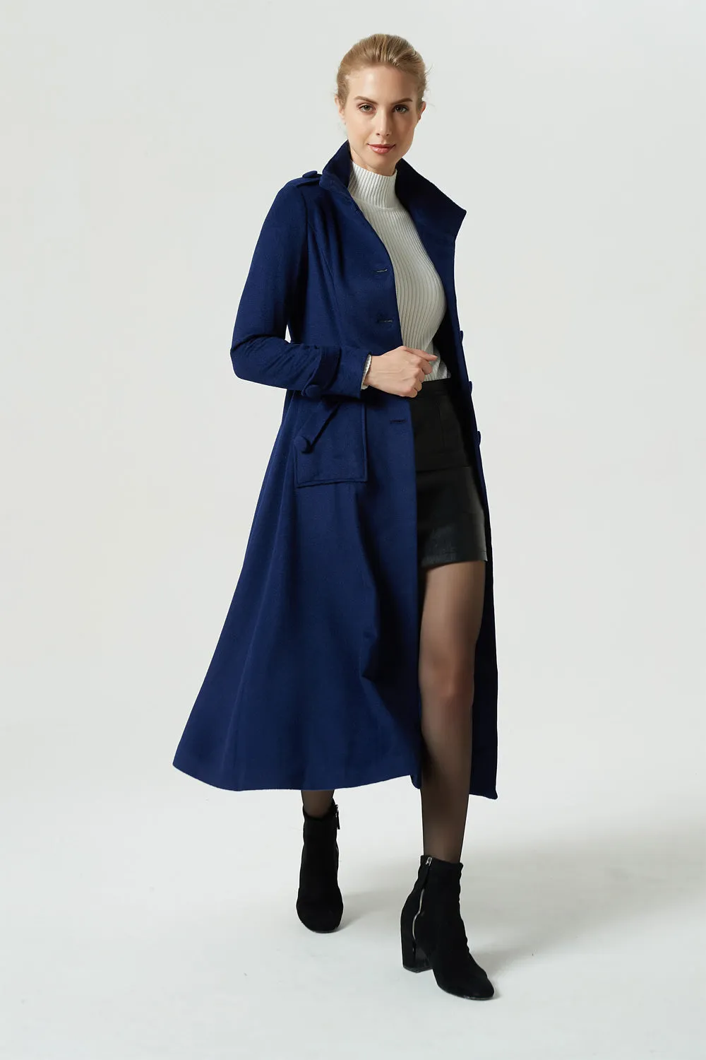 long military blue wool coat with pockets 1960#