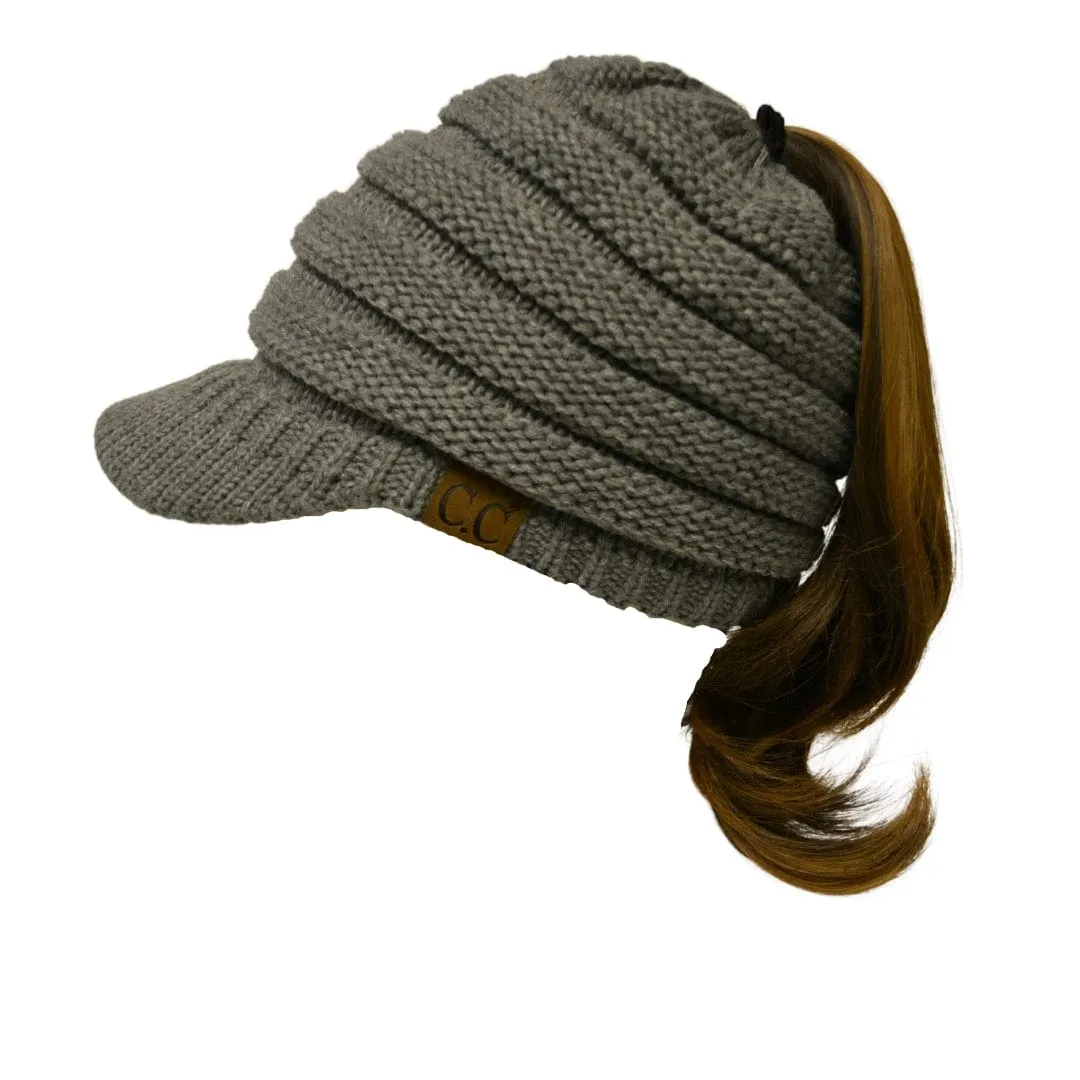 MB 131 - C.C Messy Bun Ponytail Visor Brim Beanie Hat