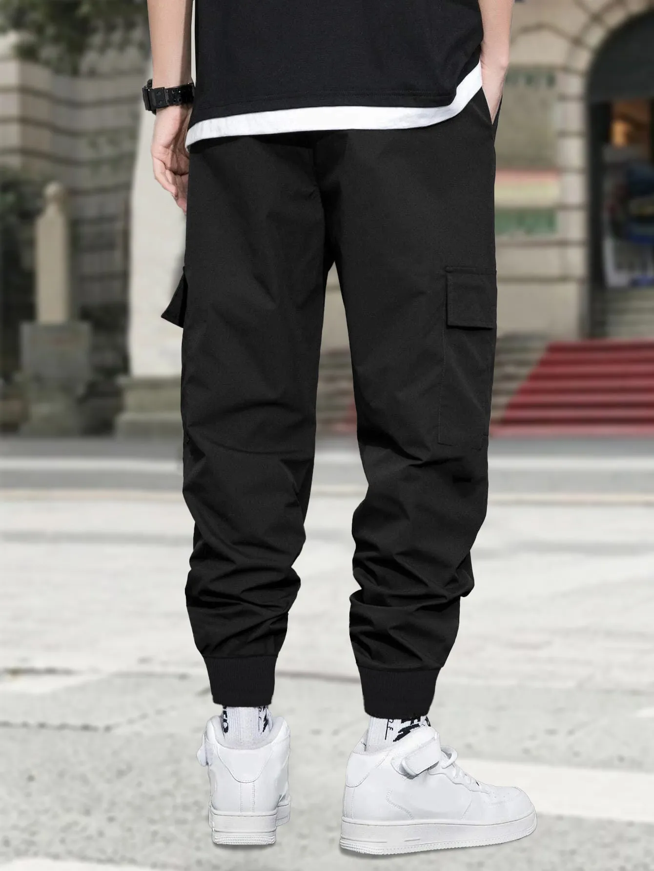 Men Marshmallow Design Black Cargo Pant