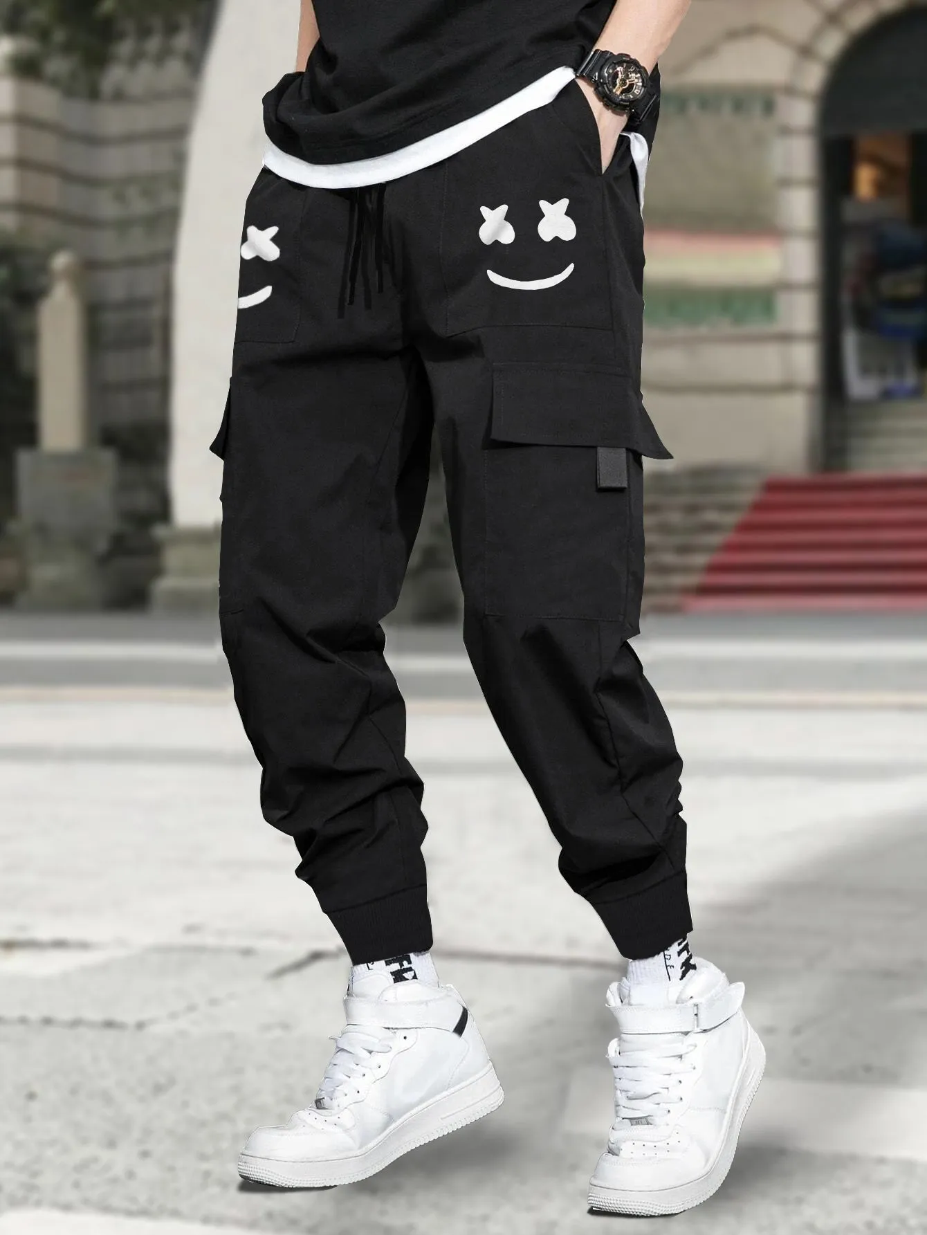 Men Marshmallow Design Black Cargo Pant