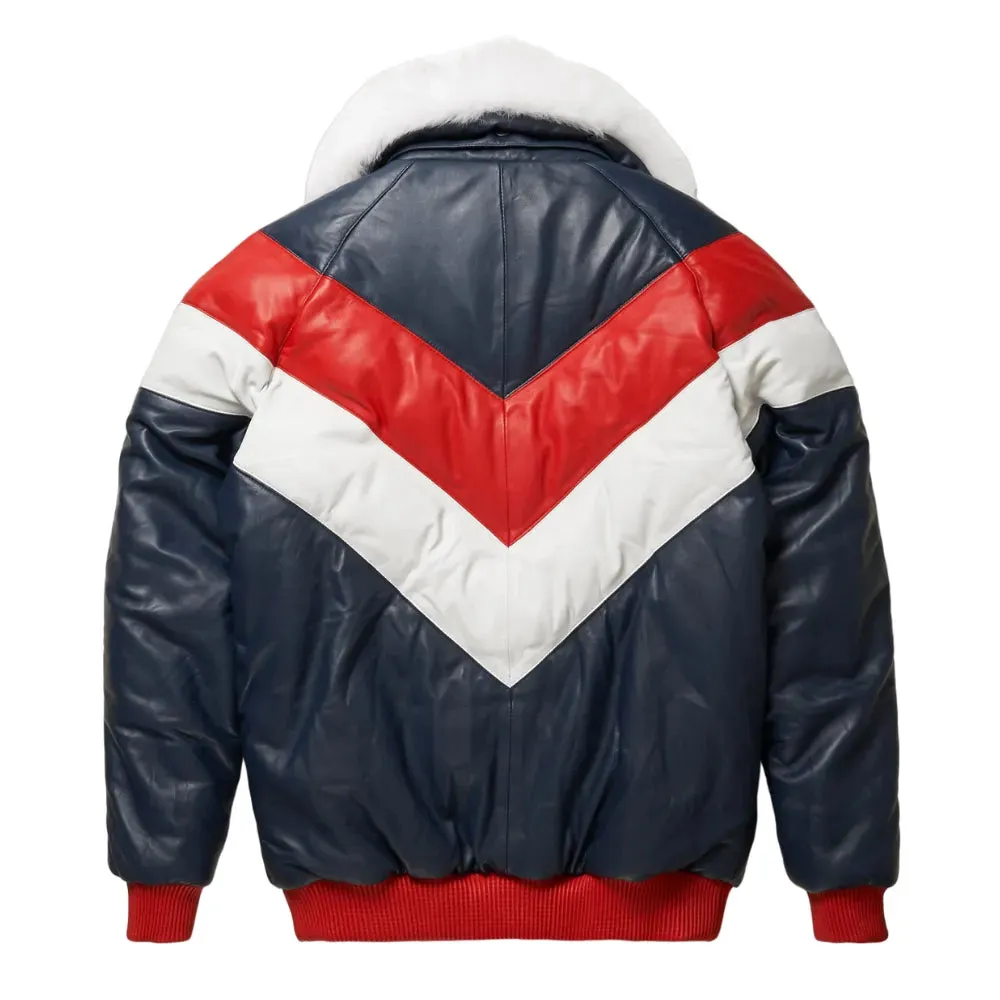 Mens Multicolor Leather V Bomber Jacket