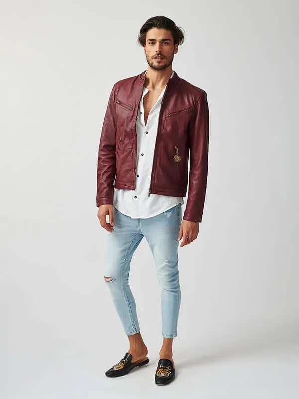 Mens Tokyo Motorbike Burgundy Leather Jacket