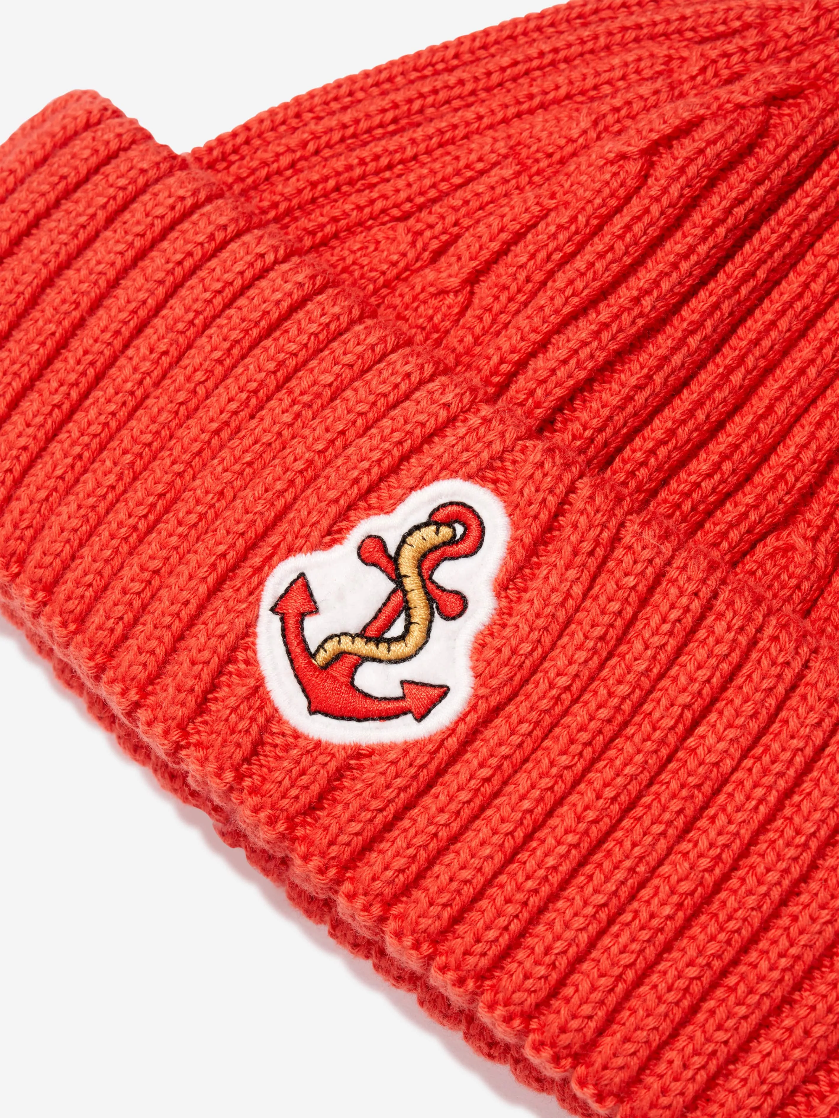 Mini Rodini Kids Anchor Short Rib Beanie in Red