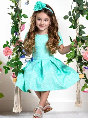 Mint Jacquard Pleated Dress by Kids Couture