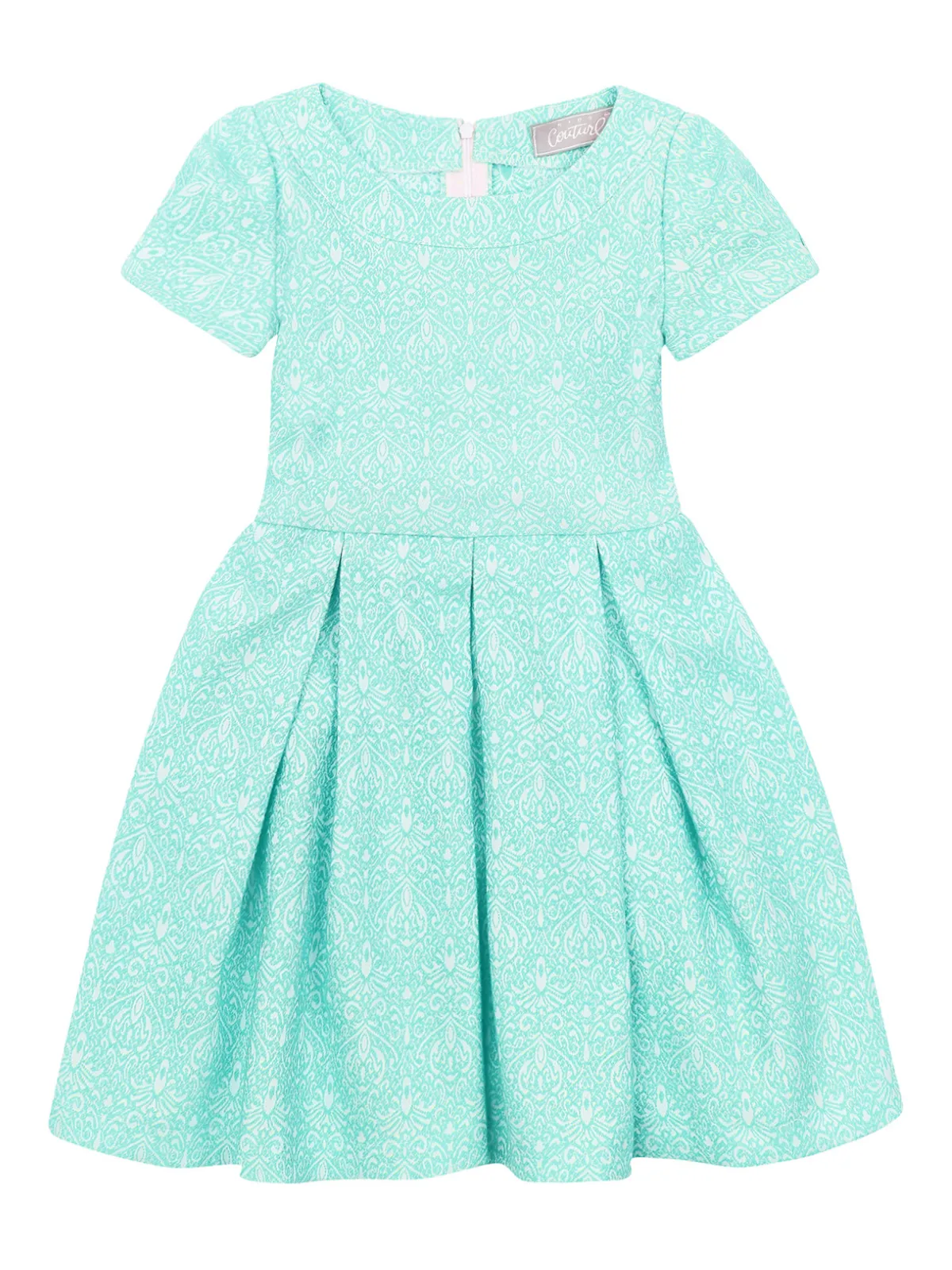 Mint Jacquard Pleated Dress by Kids Couture