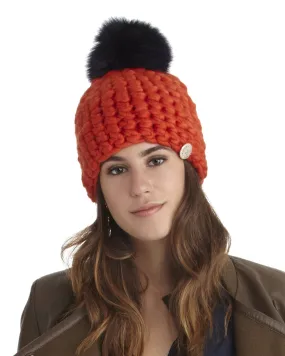 Mischa Lampert Merino Wool Orange Beanie with Pom - FINAL SALE