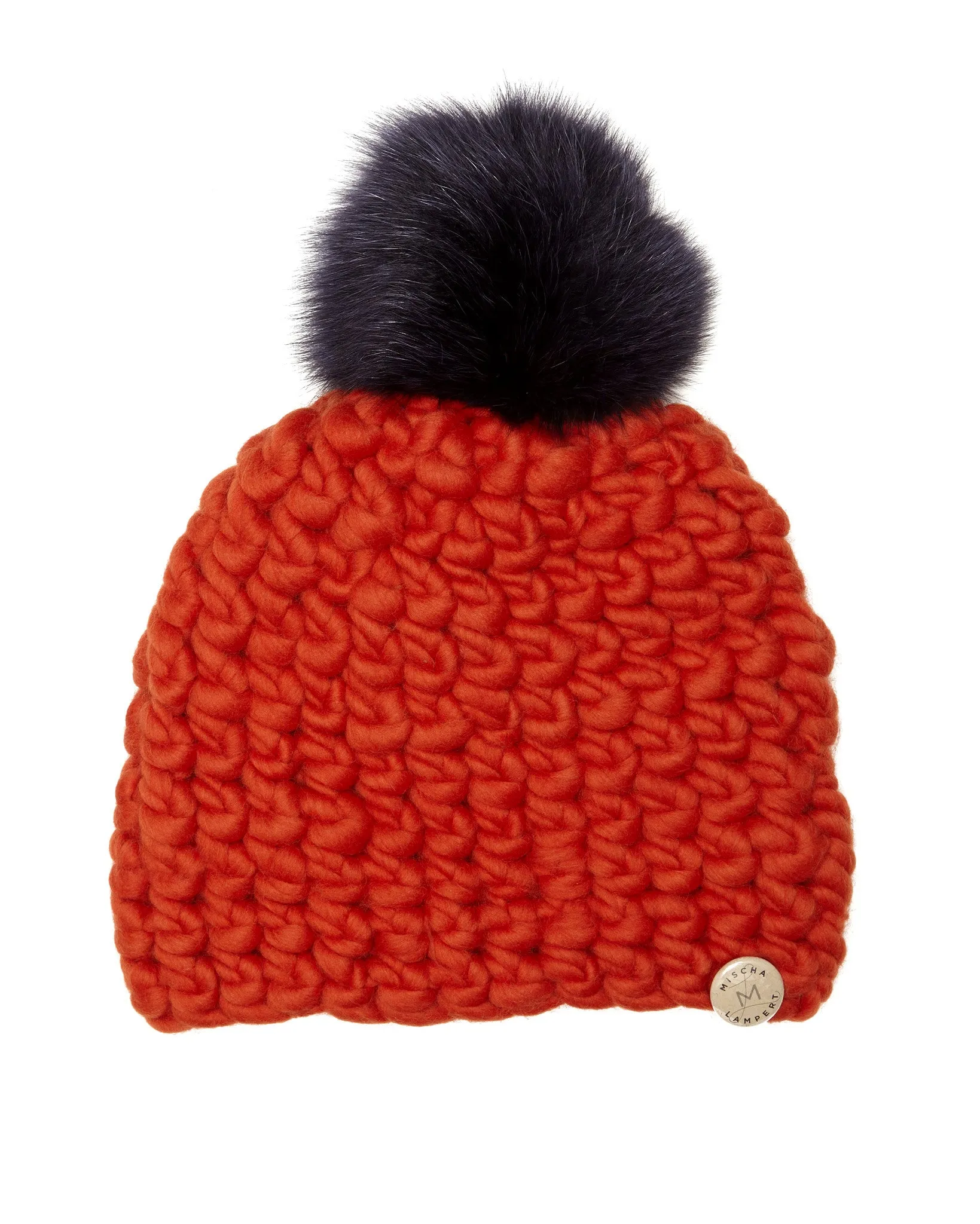 Mischa Lampert Merino Wool Orange Beanie with Pom - FINAL SALE