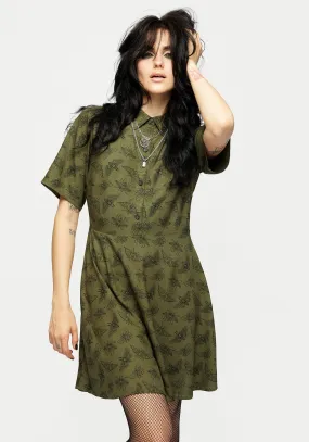 Mortmoth Print Mini Shirt Dress - Green