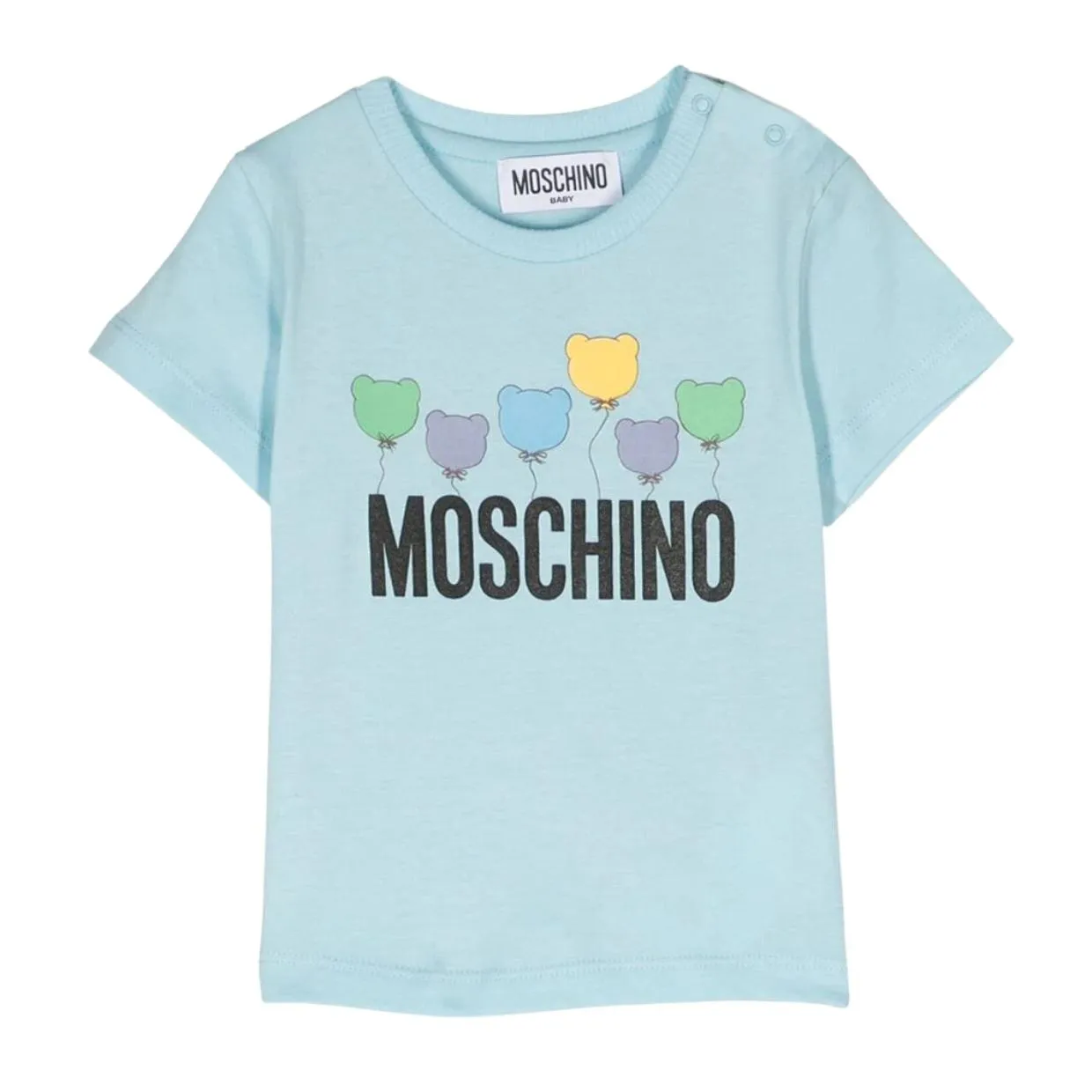 Moschino Baby Teddy Balloons Logo Sky Blue T-Shirt