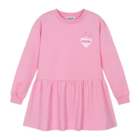 Moschino Kids Teddy Bear Heart Logo Pink Sweat Dress