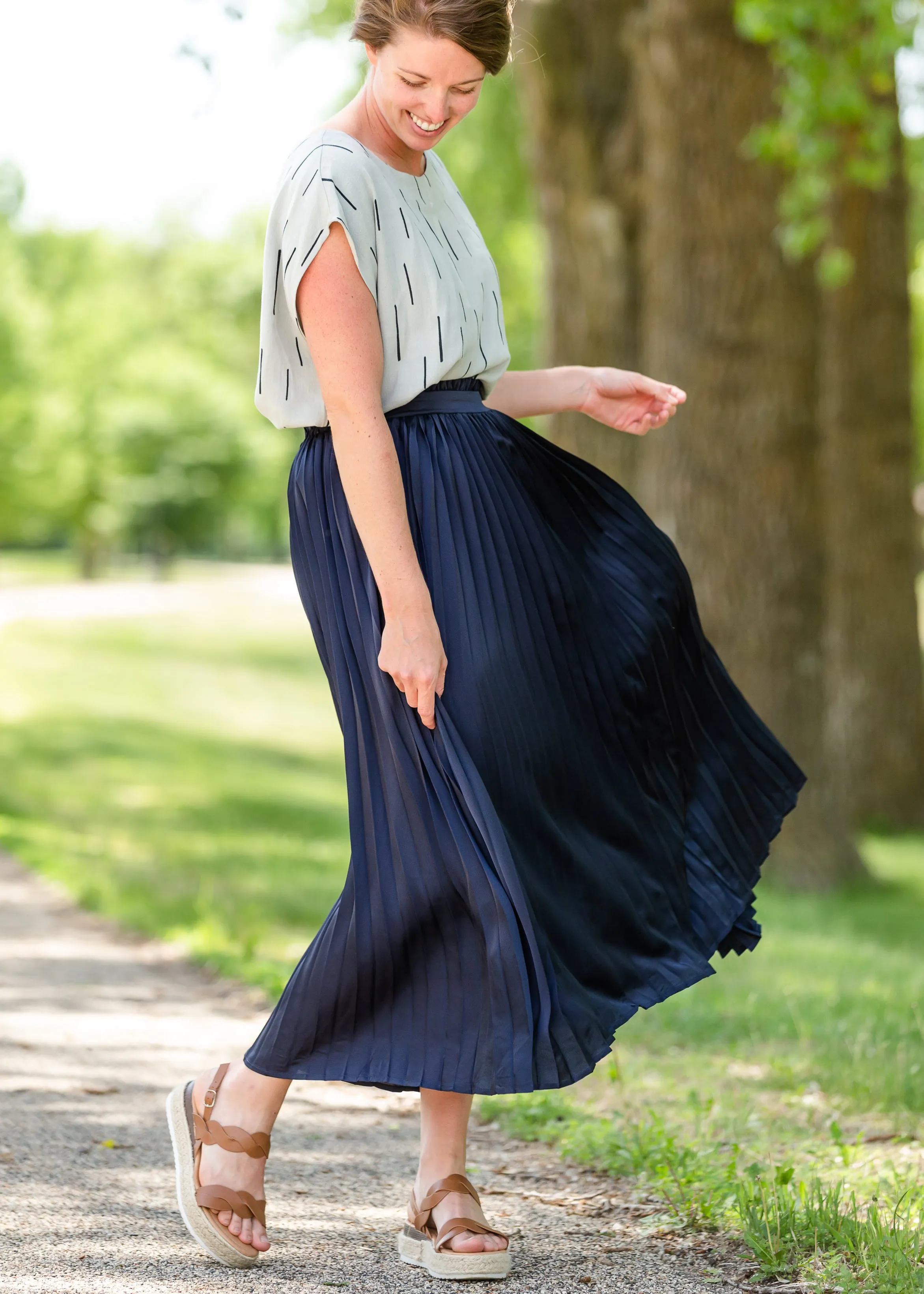 Navy Pleated High Waist Skirt - FINAL SALE