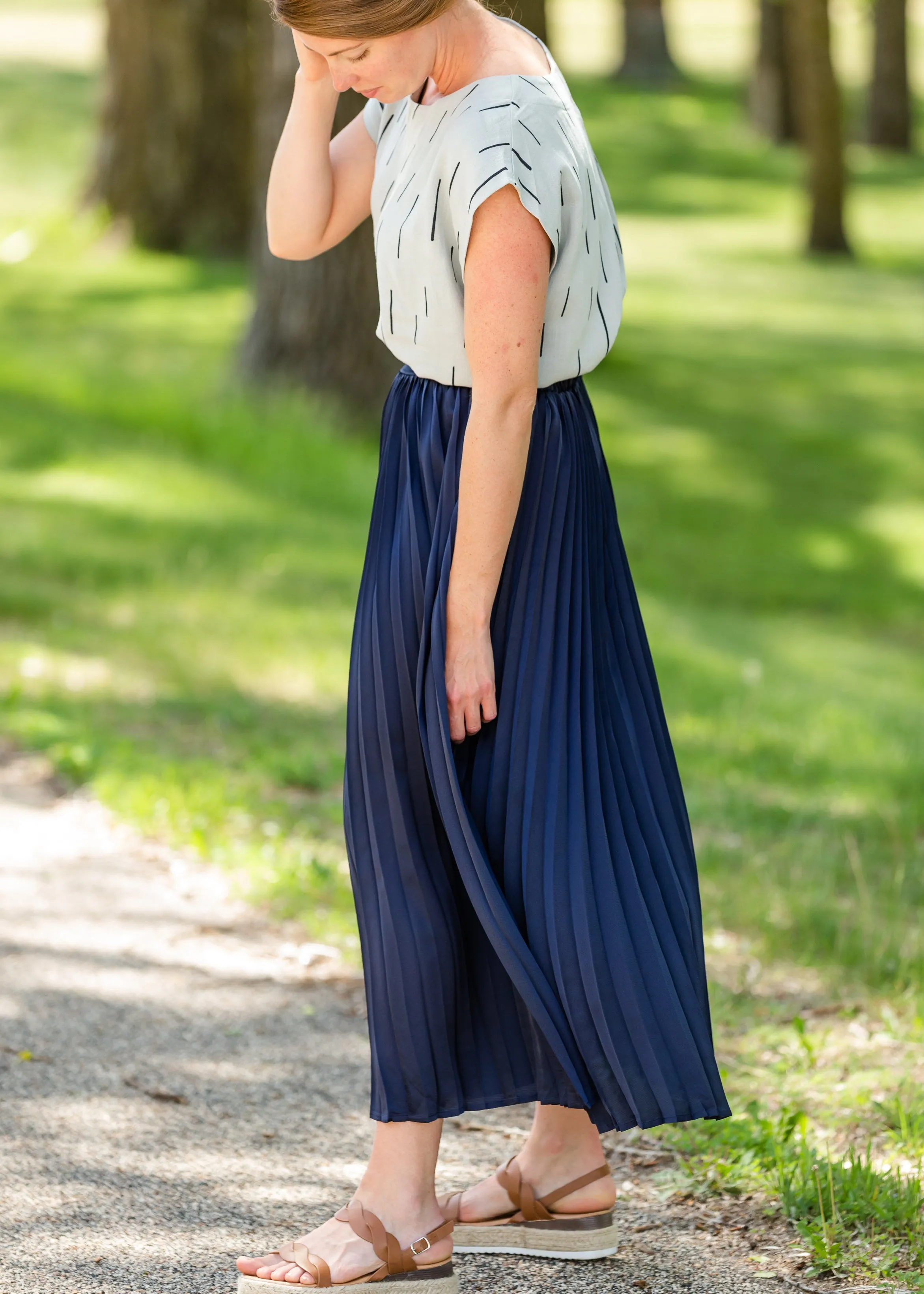 Navy Pleated High Waist Skirt - FINAL SALE