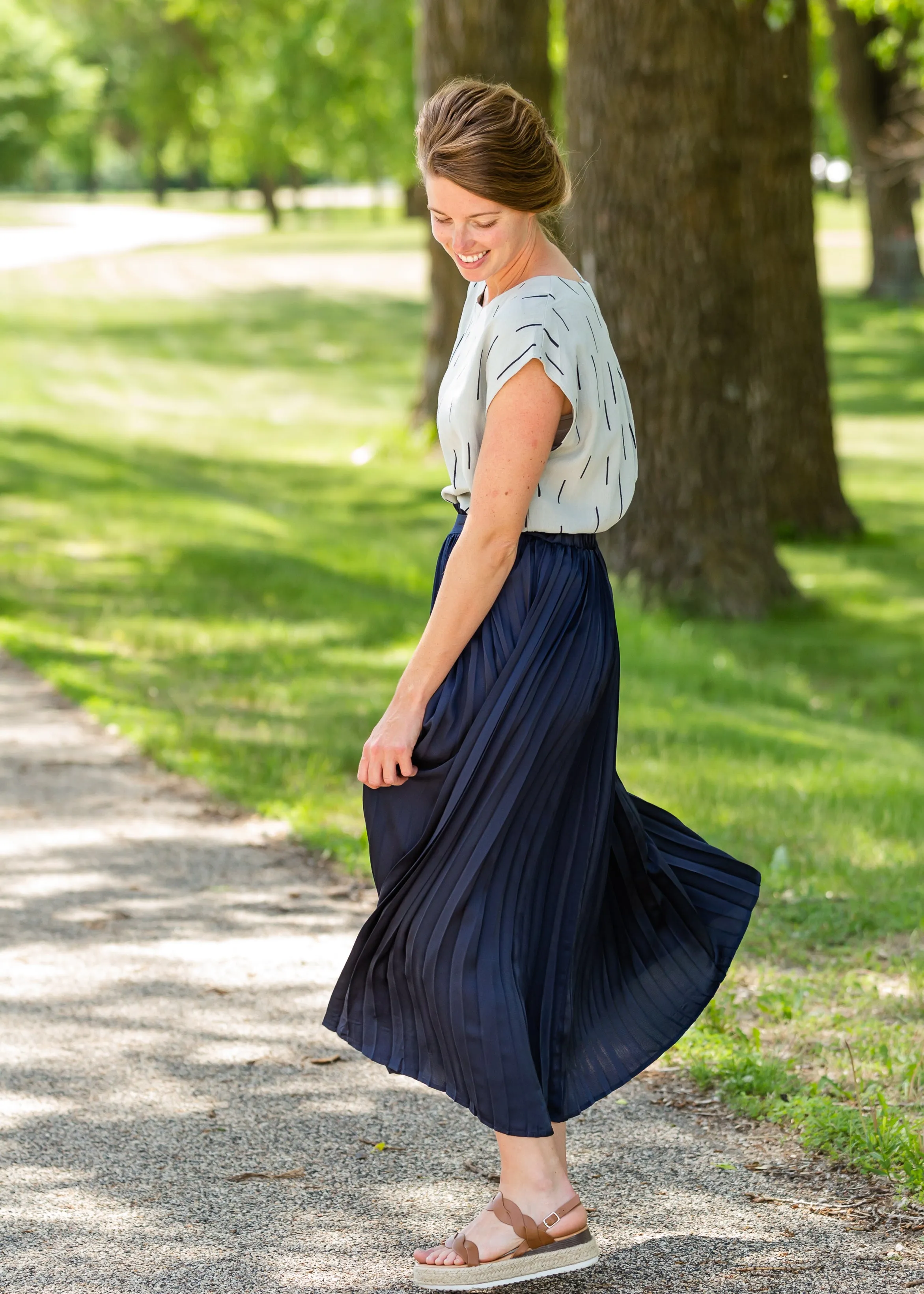 Navy Pleated High Waist Skirt - FINAL SALE