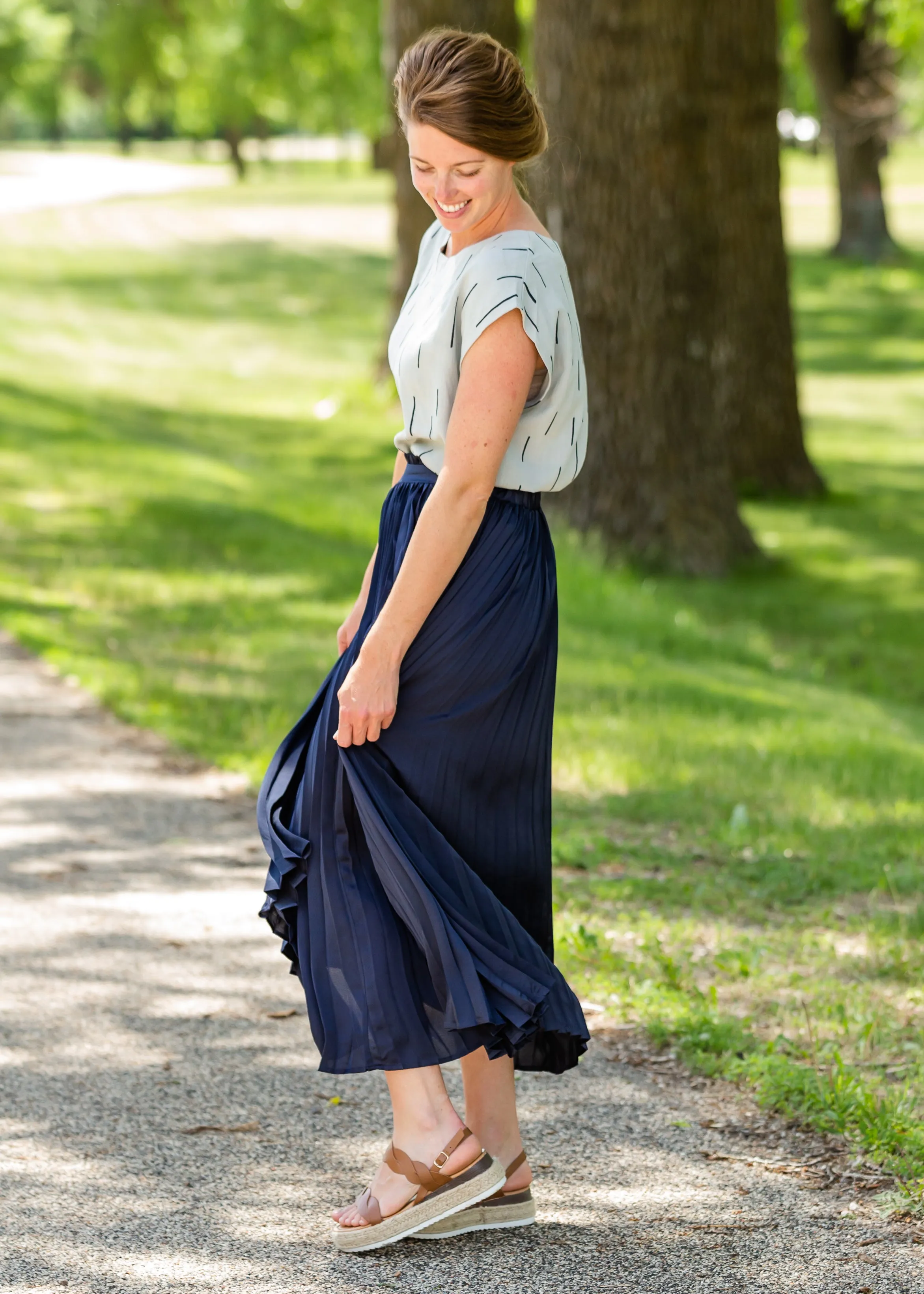 Navy Pleated High Waist Skirt - FINAL SALE