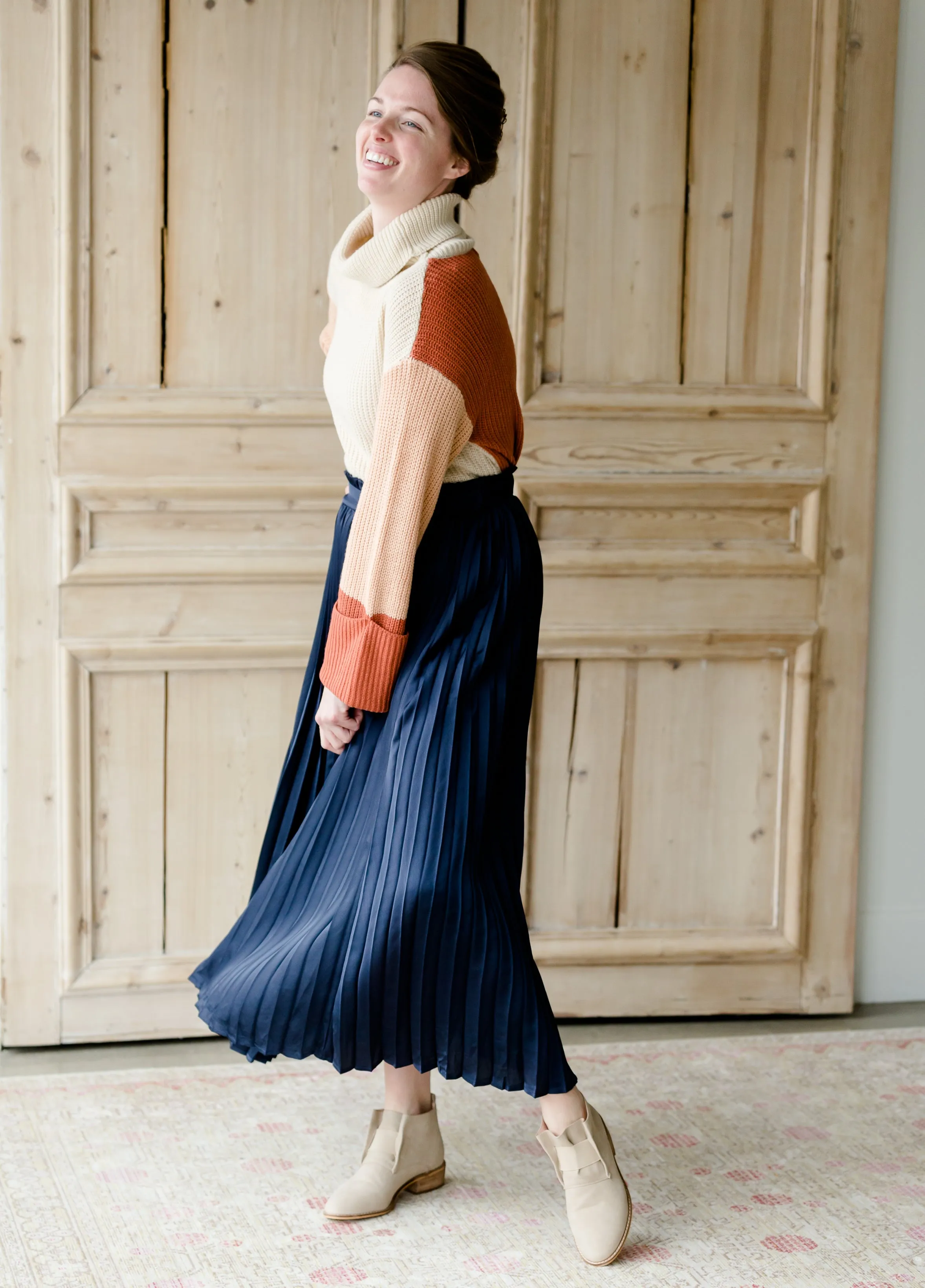 Navy Pleated High Waist Skirt - FINAL SALE