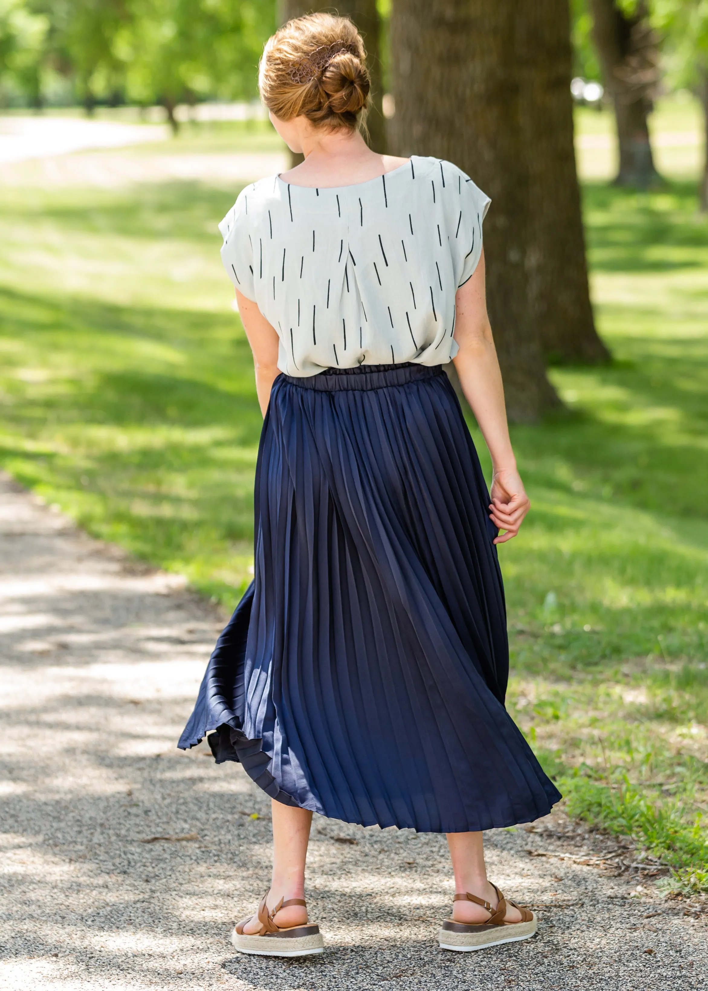 Navy Pleated High Waist Skirt - FINAL SALE