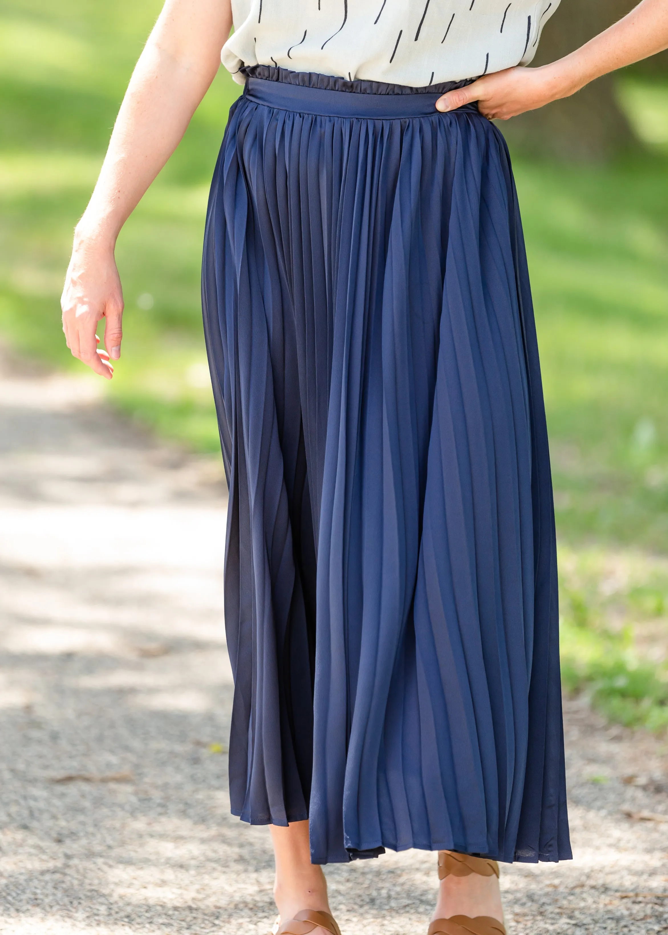 Navy Pleated High Waist Skirt - FINAL SALE