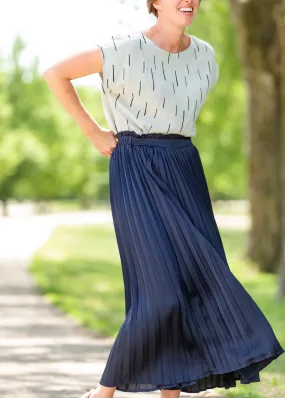 Navy Pleated High Waist Skirt - FINAL SALE